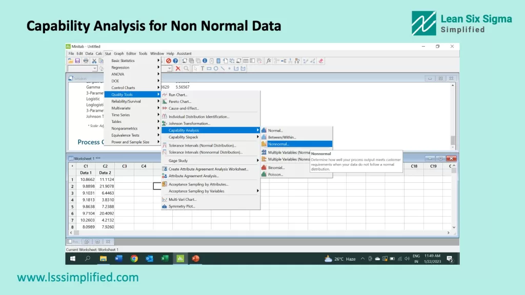 Capability Analysis for Non Normal Data
