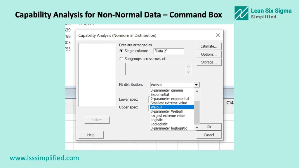 Capability Analysis for Non-Normal Data – Command Box