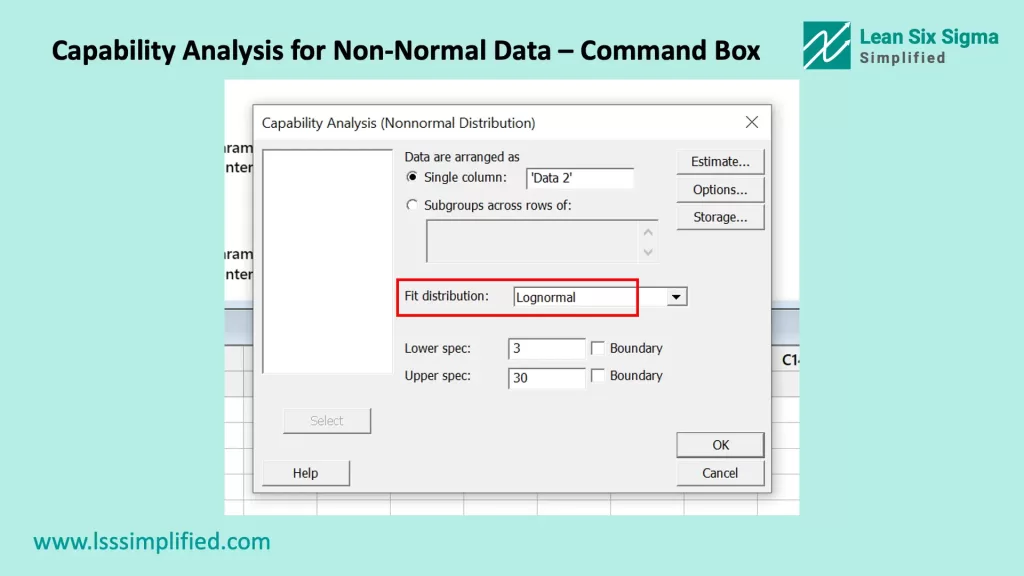 Capability Analysis for Non-Normal Data – Command Box 2