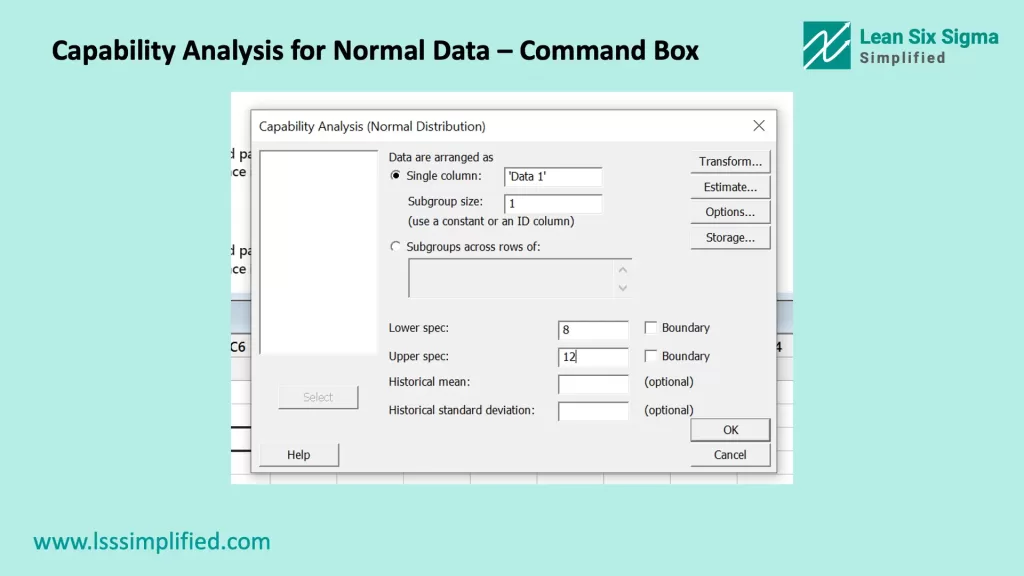Capability Analysis for Normal Data – Command Box